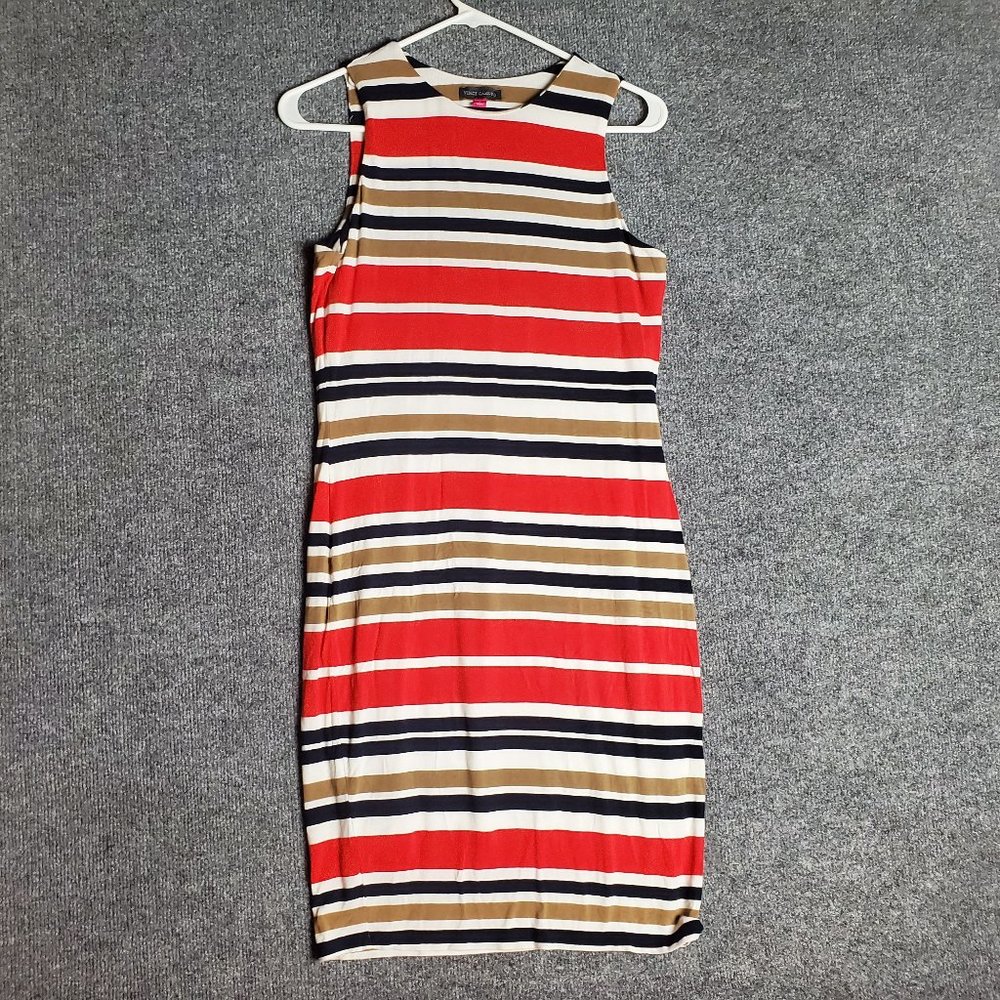 Vince Camuto Small Red White Blue Tan Sheath Sleeveless Knee Length Dress A20
